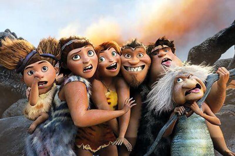 The Croods, an animated film about prehistoric cave dwellers, features the voice talents of Nicholas Cage, Emma Stone and Ryan Reynolds. Courtesy Dreamworks Animation