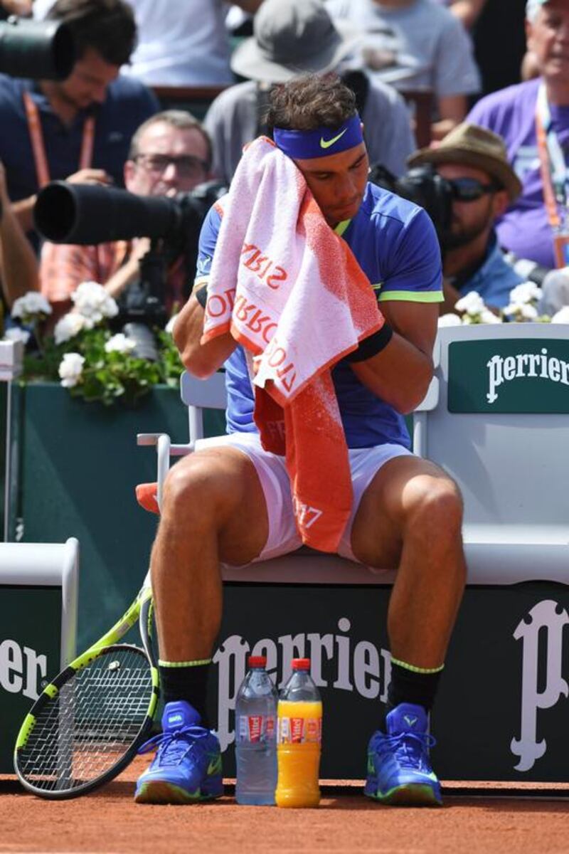 Spain’s Rafael Nadal takes a break. AFP