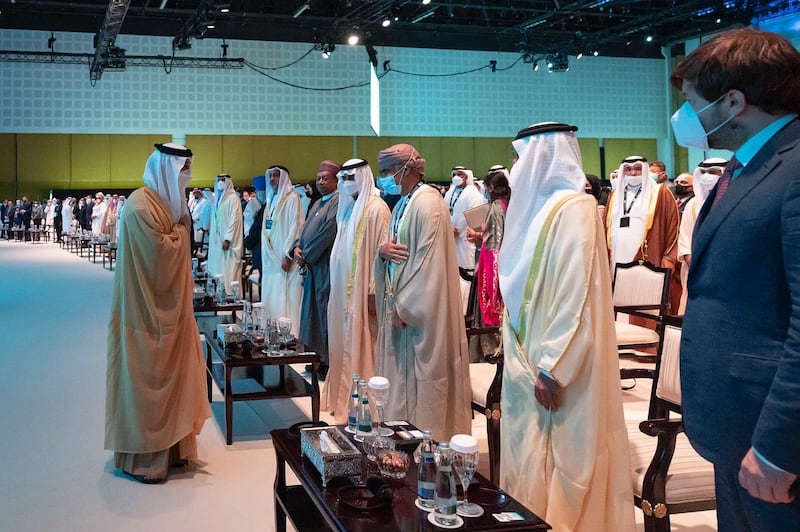 Sheikh Mansour bin Zayed, Deputy Prime Minister and Minister of Presidential Affairs, attends the opening ceremony at the 37th Abu Dhabi International Petroleum Conference and Exhibition. Photo: @HHMansour via Twitter