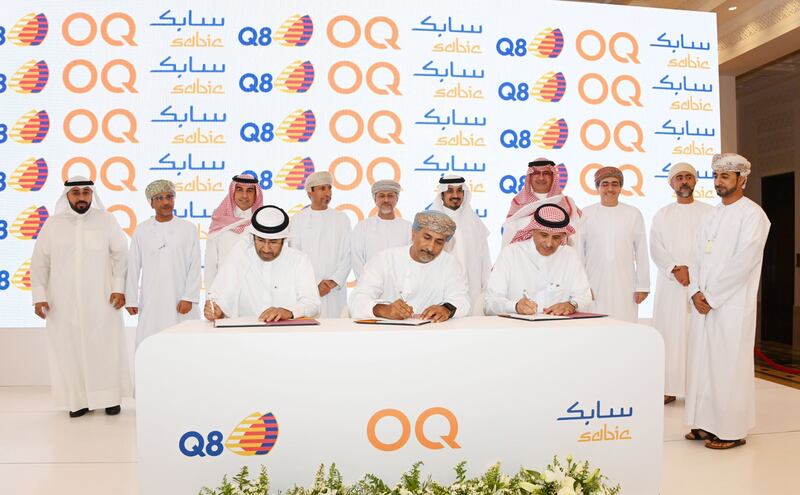 Sabic, OQ and Kuwait Petroleum International executives at the signing ceremony. Photo: Sabic