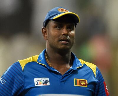 Sri Lanka's cricket team captain Angelo Mathews looks on during after Afghanistan won the match by 91 runs the one day international (ODI) Asia Cup cricket match between Sri Lanka and Afghanistan at the Sheikh Zayed Stadium in Abu Dhabi on September 17, 2018. / AFP / ISHARA S.  KODIKARA
