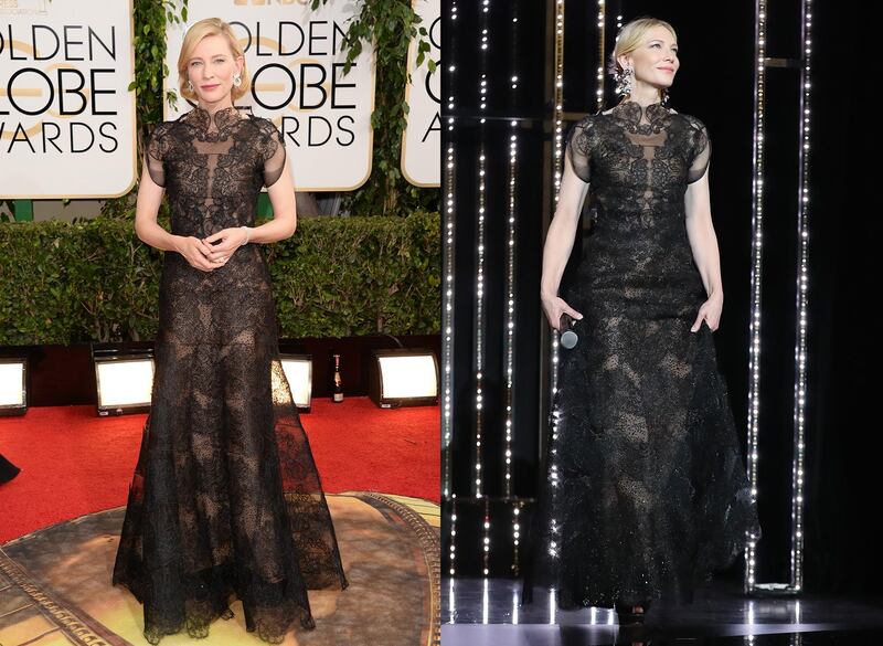 This black lace Armani gown was first worn by Cate Blanchett for the 2014 Golden Globes, and she chose to wear it again for an appearance at Cannes Film Festival in 2018. AFP