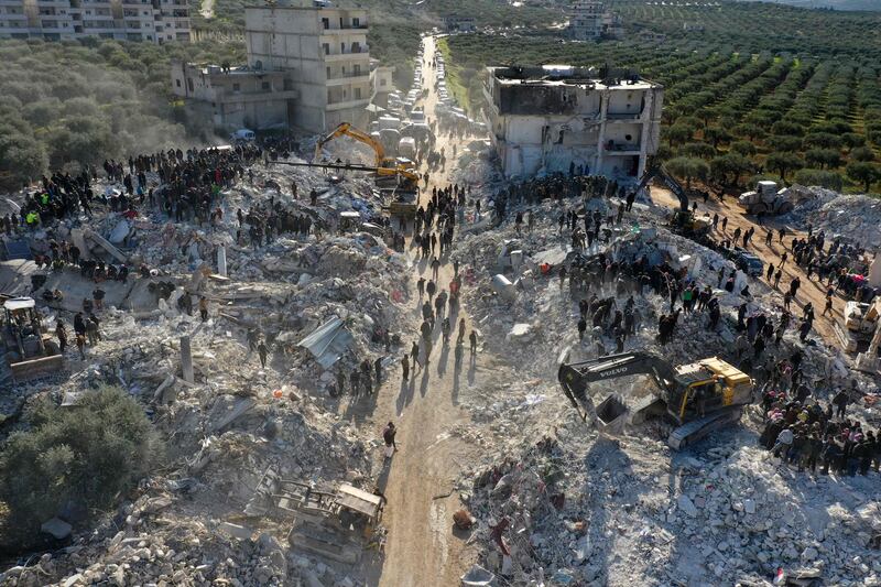 The rubble of buildings in the village of Besnaya in Syria's  Idlib province. AFP
