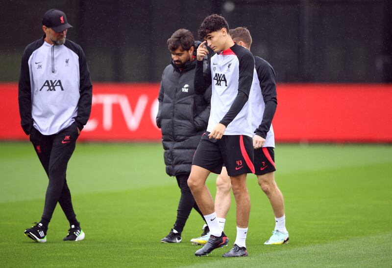 Liverpool's Stefan Bajcetic during training on Merseyside. Reuters