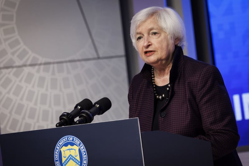 US Treasury Secretary Janet Yellen at a press conference at the International Monetary Fund in Washington. Bloomberg