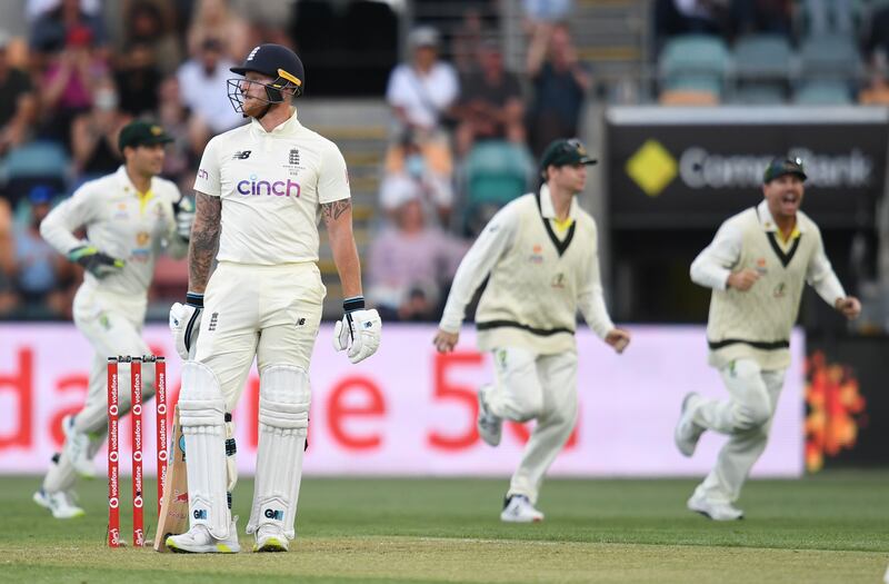 Frustrated England batsman Ben Stokes after losing his wicket for four. PA