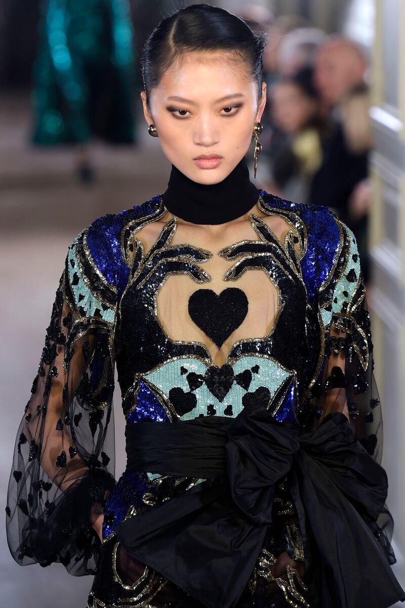 A look from Elie Saab's autumn / winter 2019 women's ready-to-wear show during Paris Fashion Week. AFP