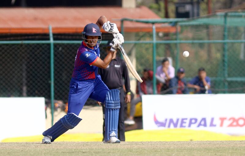 Gyanendra Malla of Nepal plays a shot on his way to 26.
