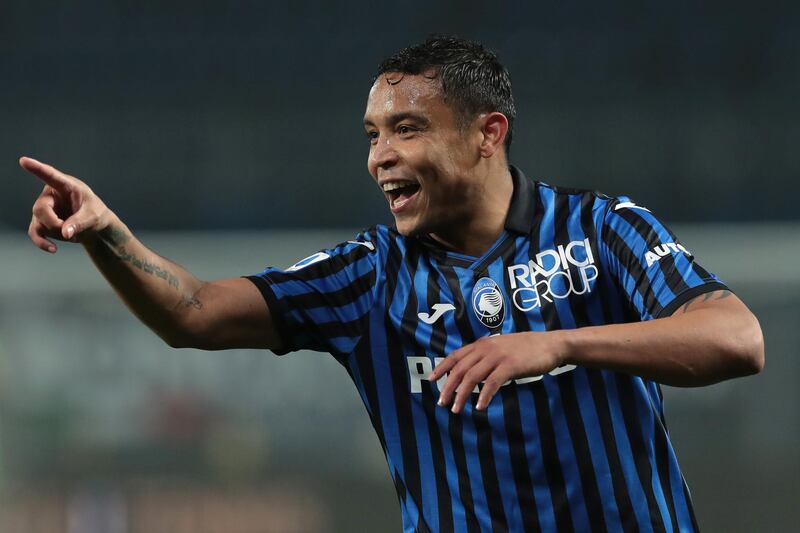 BERGAMO, ITALY - MARCH 12: Luis Muriel of Atalanta celebrates scoring the 2nd goal during the Serie A match between Atalanta BC  and Spezia Calcio at Gewiss Stadium on March 12, 2021 in Bergamo, Italy. (Photo by Emilio Andreoli/Getty Images)