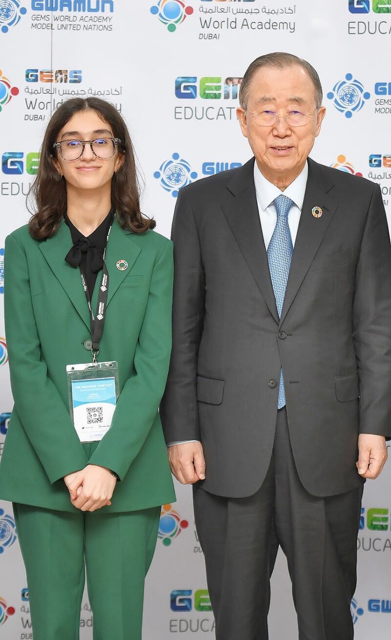 Sofia with former UN secretary general Ban Ki-moon. Photo: Sofia Faghihy