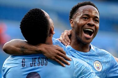 Manchester City's Raheem Sterling celebrates after scoring the opener against Real Madrid. EPA
