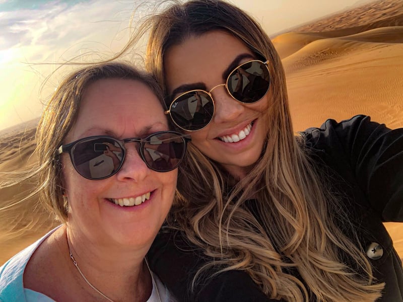 Sophie Prideaux with her mum Tracey in the Dubai desert. Sophie Prideaux / The National