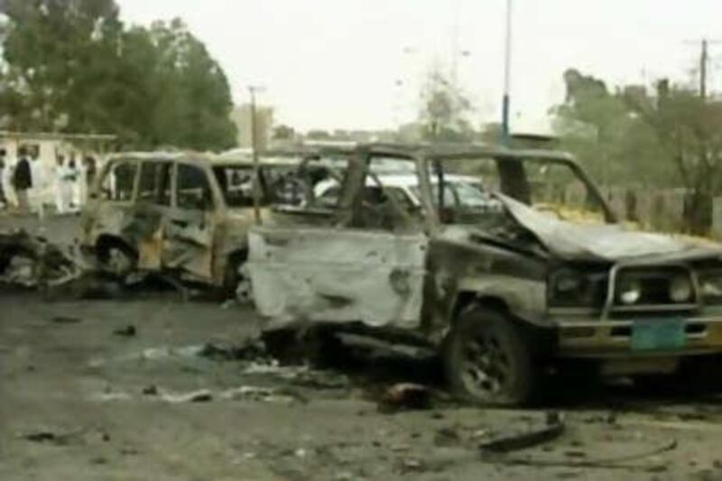Burned out cars near the United States Embassy in San'a on Sept 17 2008 after attackers armed with automatic weapons, rocket-propelled grenades and at least one suicide car bomb killed 16 people.