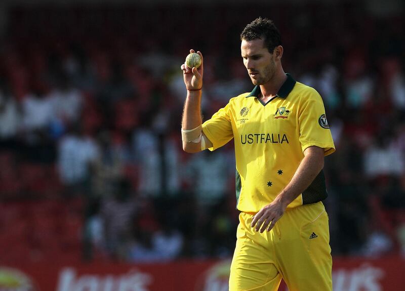 BANGALORE, INDIA - MARCH 16:  Shaun Tait of Australia looks on during the 2011 ICC World Cup Group A match between Australia and Canada at  M. Chinnaswamy Stadium on March 16, 2011 in Bangalore, India.  (Photo by Hamish Blair/Getty Images)