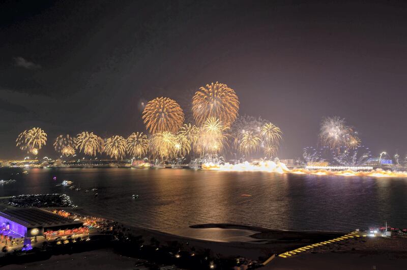 Ras Al Khaimah, United Arab Emirates - Reporter: N/A: Ras Al Khaimah puts on a record-breaking fireworks display on New Year's Eve. Tuesday, December 31st, 2019. Al Hamra, Ras Al Khaimah. Chris Whiteoak / The National