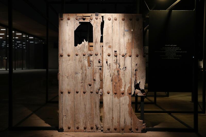 DUBAI, UNITED ARAB EMIRATES, Jan 09  – 2020 :- Wooden door on display at the Al Shindagha Doors exhibition during the Al Shindagha Days culture festival held at Al Shindagha Heritage District in Dubai. (Pawan Singh / The National) Photo essay for Weekend. Story by Katy Gillett 