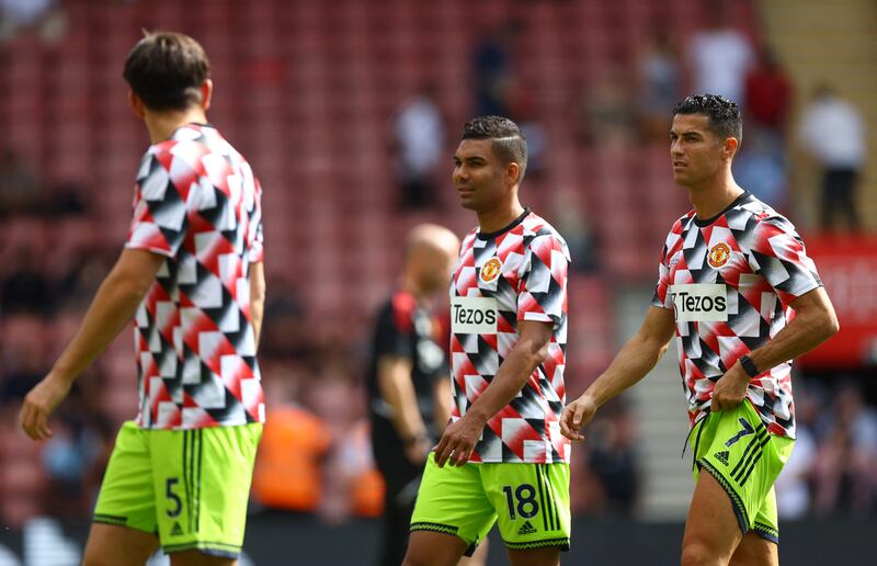 Cristiano Ronaldo and Casemiro during warm-up in Southampton. Reuters