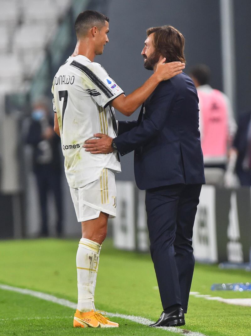 Ronaldo and Juventus coach Andrea Pirlo celebrate. Reuters