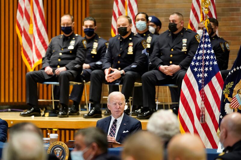 US President Joe Biden spoke at an event on Thursday with New York City Mayor Eric Adams and Governor Kathy Hochul regarding gun violence strategies. AP