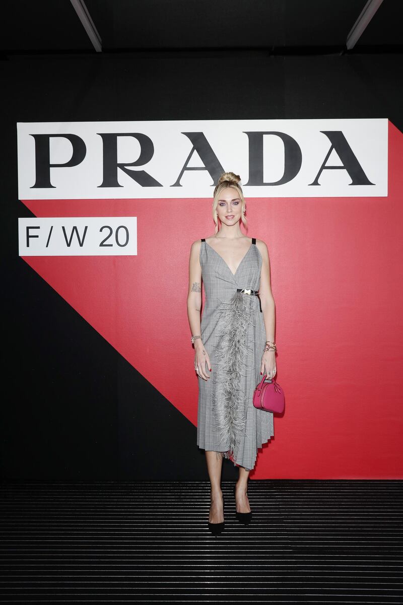 Chiara Ferragni attends the Prada show during Milan Fashion Week on February 20, 2020. Getty Images