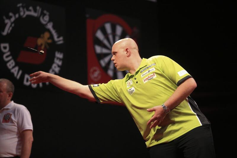 Michael van Gerwen has adapted best to the heat and outdoor surroundings of the Dubai Duty Free Darts Masters. Sarah Dea / The National

