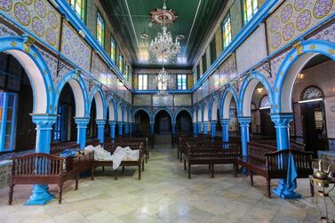 An internal view of the Ghriba Synagogue, the oldest Jewish monument built in Africa on the first day of the annual pilgrimage, in the Mediterranean Tunisian resort island of Djerba. AFP