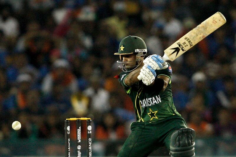 MOHALI, INDIA - MARCH 30:  Mohammad Hafeez of Pakistan batting during the 2011 ICC World Cup second Semi-Final between Pakistan and India at Punjab Cricket Association (PCA) Stadium on March 30, 2011 in Mohali, India.  (Photo by Graham Crouch/Getty Images)