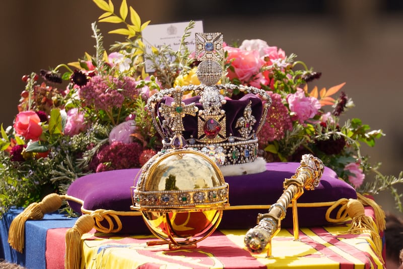The Imperial State Crown resting on the coffin. Getty Images