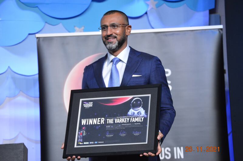 Dino Varkey, chief executive of Gems Education, receives outstanding contribution award. Photo: Gems Education