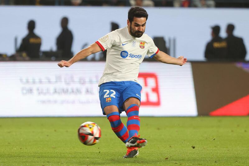 Barcelona midfielder Ilkay Gundogan attempts a shot at goal. AFP