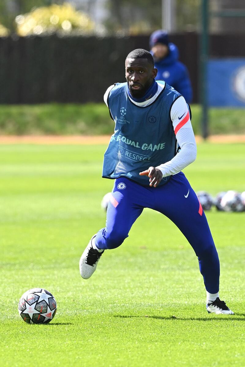 COBHAM, ENGLAND - APRIL 06:  Antonio RÃ¼diger of Chelsea during a training session at Chelsea Training Ground on April 6, 2021 in Cobham, England. (Photo by Darren Walsh/Chelsea FC via Getty Images)