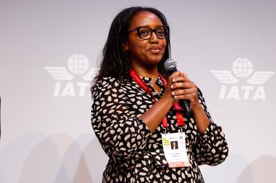 Yvonne Makolo, chief executive of RwandAir and chairwoman of Iata's board of governors, speaks at the conference in Istanbul. Photo: Iata