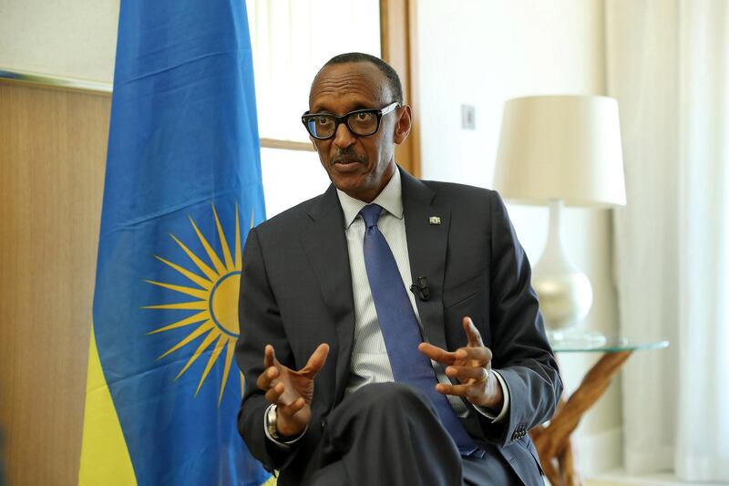 ABU DHABI , UNITED ARAB EMIRATES , February 13 – 2019 :- Paul Kagame, President, Republic of Rwanda speaking during the interview at the Milken Institute MENA Summit 2019 held at The St. Regis Saadiyat Island Resort in Abu Dhabi.  ( Pawan Singh / The National ) For News/Business/Instagram. Story by Charlie  