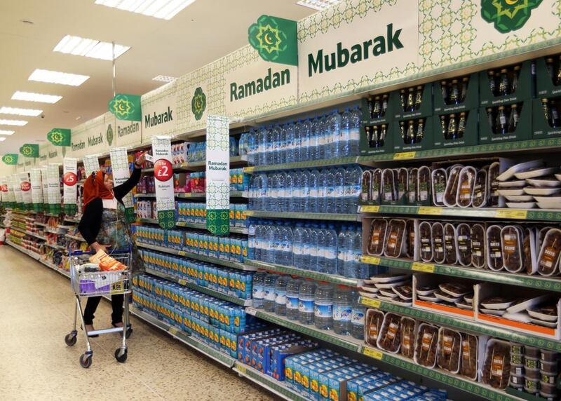 The Ramadan aisle at a Tesco Extra store in North London.  Stephen Lock for The National