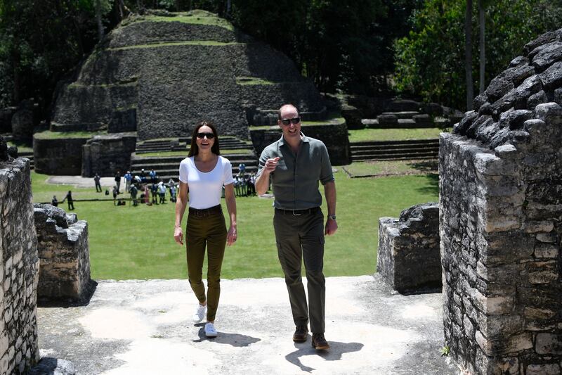 Britain's Prince William and his wife Kate tour the Caracol Mayan archaeological site in the Chiquibul Forest Reserve, in Belize. AFP