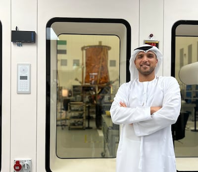 MBRSC's Amer Al Sayegh outside the clean room where the MBZ-Sat is being developed. Sarwat Nasir / The National