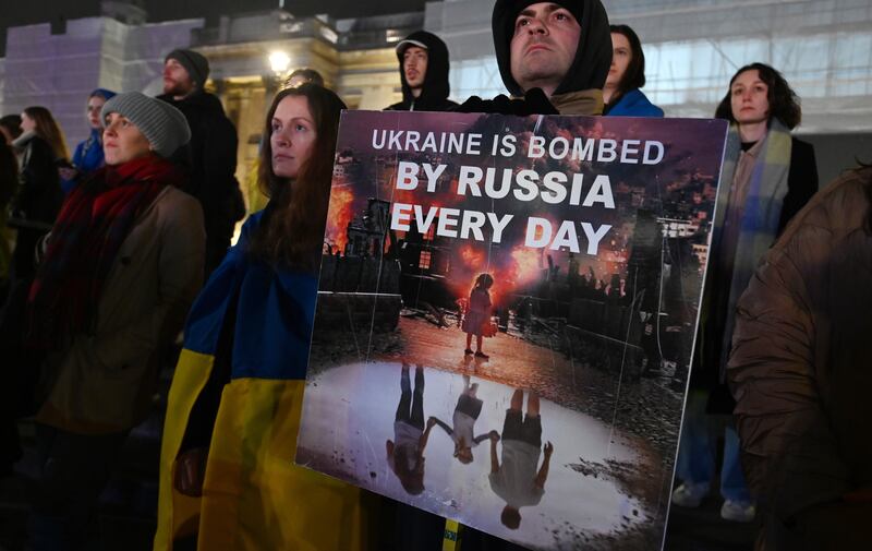 Ukrainians at Trafalgar Square. EPA