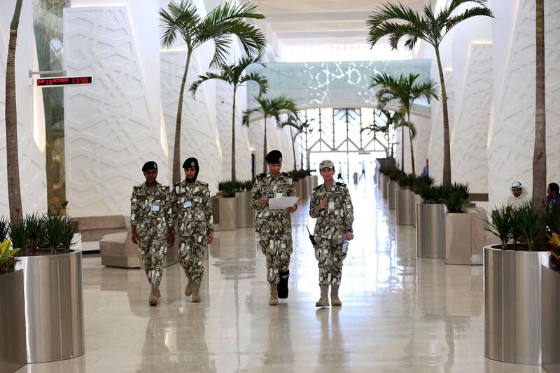 Guards walking inside Kuwait's national assembly building, also known as the Majlis Al-Umma, which is the legislature of Kuwait. Kuwait will hold snap elections on November 26, the government announced on Monday after the emir dissolved parliament. Yasser Al-Zayyat/AFP

