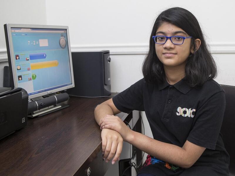 Maathangi Anirudh, 11, gets in some practice for the World Education Games. The Dubai pupil will be one of 5 million youngsters from across the globe competing in the free online Unicef-backed contest that starts on Friday. Antonie Robertson / The National