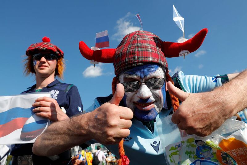 Scotland fans await the start of the Japan 2019 Rugby World Cup Pool A match between Scotland and Russia at the Shizuoka Stadium Ecopa in Shizuoka. AFP