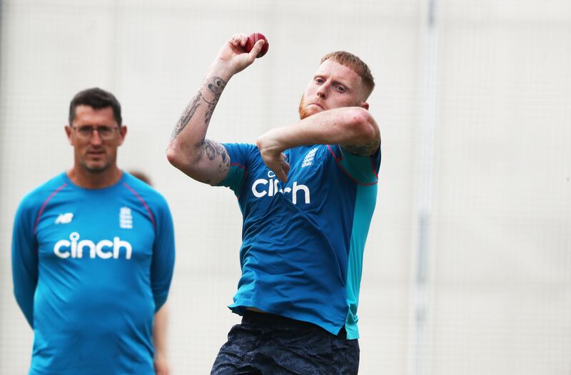 Ben Stokes bowls during a nets session at The Gabba. AP