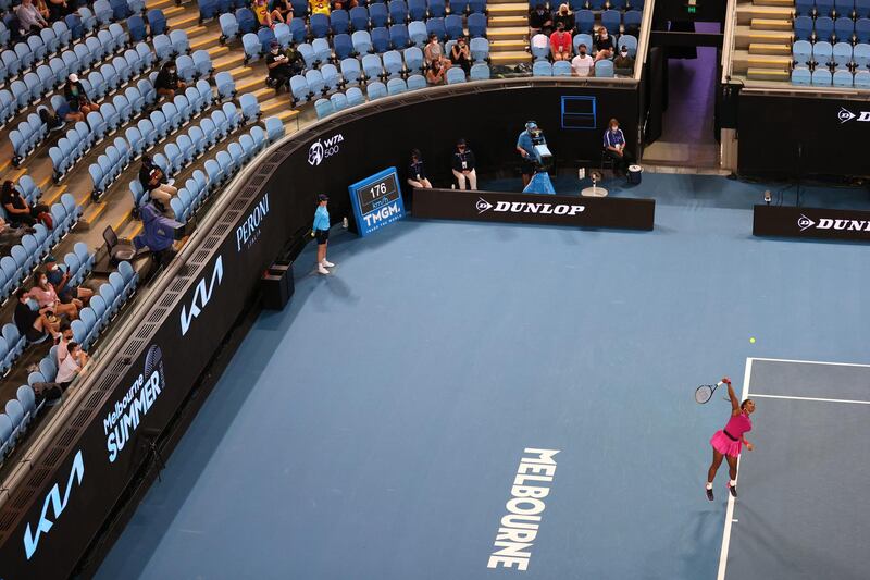 Serena Williams of USA is seen in action during her quarter final match against Danielle Rose Collins of USA at Melbourne Park, Melbourne, Australia. Reuters