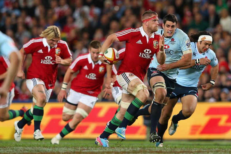 SYDNEY, AUSTRALIA - JUNE 15:  Jamie Heaslip of the Lions runs the ball during the match between the Waratahs and the British & Irish Lions at Allianz Stadium on June 15, 2013 in Sydney, Australia.  (Photo by Cameron Spencer/Getty Images) *** Local Caption ***  170601003.jpg