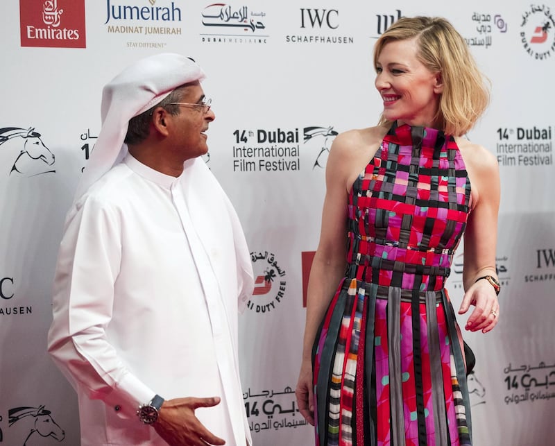 Dubai, United Arab Emirates, December 6, 2017:    Cate Blanchett walks the red carpet during the opening night of Dubai International Film Festival at Madinat Jumeirah in Dubai December 6, 2017. Christopher Pike / The National

Reporter: Chris Newbould
Section: Arts & Culture