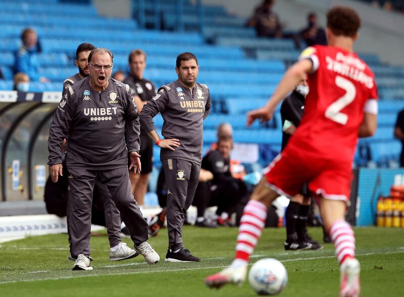 Leeds United manager Marcelo Bielsa on the touchline during the Championship match at Elland Road. PA