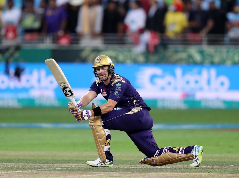 Dubai, United Arab Emirates - February 17, 2019: Quetta's Shane Watson bats during the game between Islamabad United and Quetta Gladiators in the Pakistan Super League. Sunday the 17th of February 2019 at The International Cricket Stadium, Dubai. Chris Whiteoak / The National