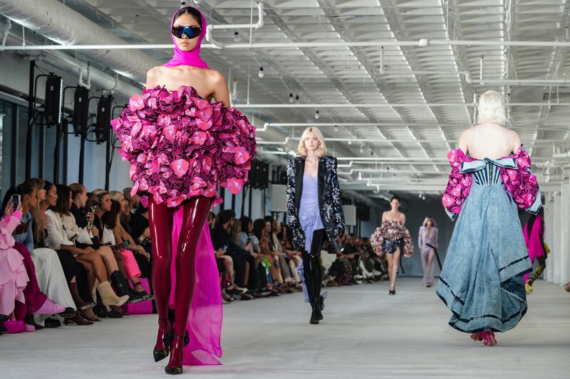 Fashion from the Prabal Gurung Spring Summer 2023 collection is modeled during Fashion Week, Saturday Sept.  10, 2022 in New York.  (AP Photo / Bebeto Matthews)