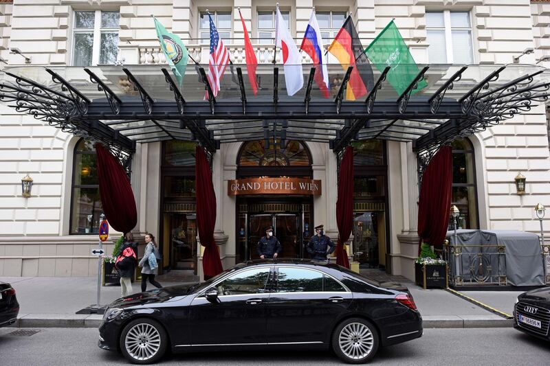VIENNA, AUSTRIA - MAY 25: A general view of the Grand Hotel on the day the JCPOA Iran nuclear talks are to resume on May 25, 2021 in Vienna, Austria. Representatives from the United States, Iran, the European Union and other participants from the original Joint Comprehensive Plan of Action (JCPOA) are reportedly getting closer to agreeing on a deal to revive the plan. The JCPOA was the European-led initiative by which Iran agreed not to pursue a nuclear weapon in exchange for concessions, though the United States, under the administration of former U.S. President Donald Trump, abandoned the deal and intensified sanctions against Iran. (Photo by Thomas Kronsteiner/Getty Images)