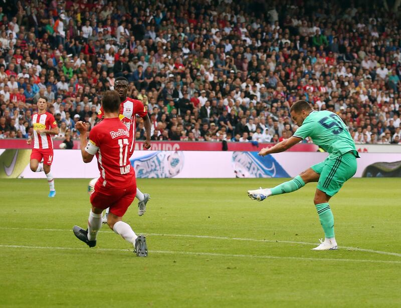 Hazard's shot that provided the only goal of the game in Austria. AFP