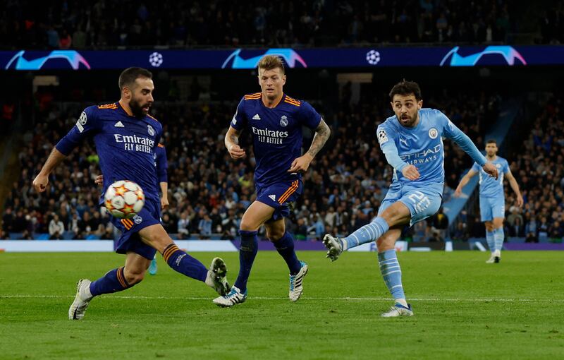 City's Bernardo Silva scores their fourth goal. Action Images